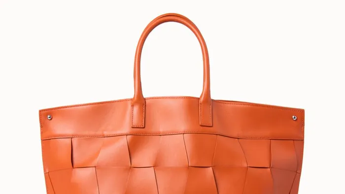 Small Leather Crossbody Handbag With Braided Trapezoids Orange Women Akris Crossbody Bags