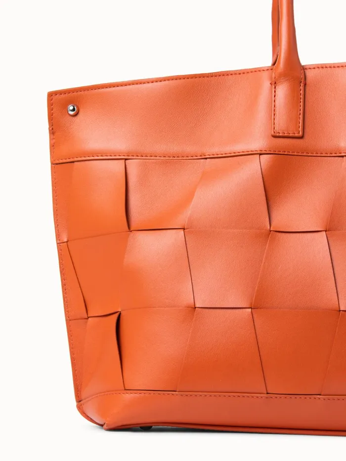 Small Leather Crossbody Handbag With Braided Trapezoids Orange Women Akris Crossbody Bags