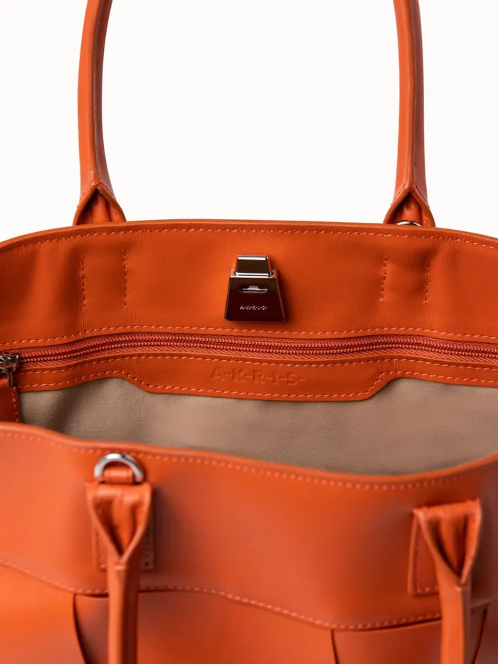 Small Leather Crossbody Handbag With Braided Trapezoids Orange Women Akris Crossbody Bags