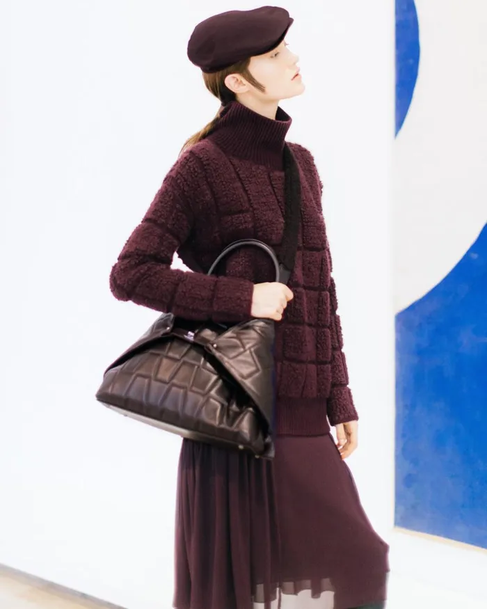 Small Quilted Trapezoid Ai Bag Burgundy Women Akris Crossbody Bags