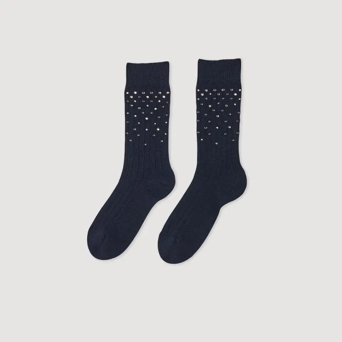 Socks Women SANDRO Rhinestone Socks Navy Blue