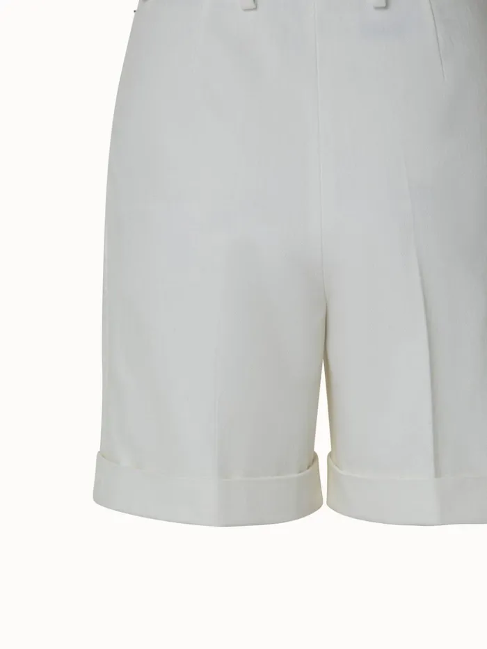 Straight Leg Cotton Stretch Denim Shorts Ecru Women Akris Shorts