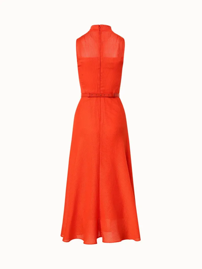 Striped Cotton Silk Organza Midi Dress Coral Women Akris Dresses