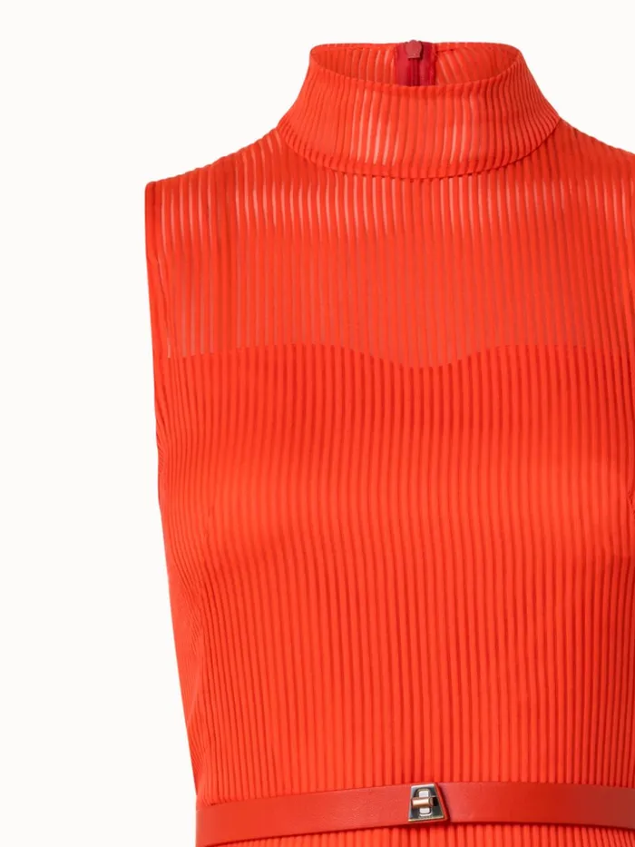 Striped Cotton Silk Organza Midi Dress Coral Women Akris Dresses