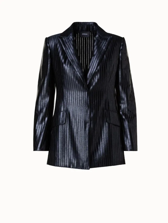 Striped Techno Embroidery Blazer Black Women Akris Jackets
