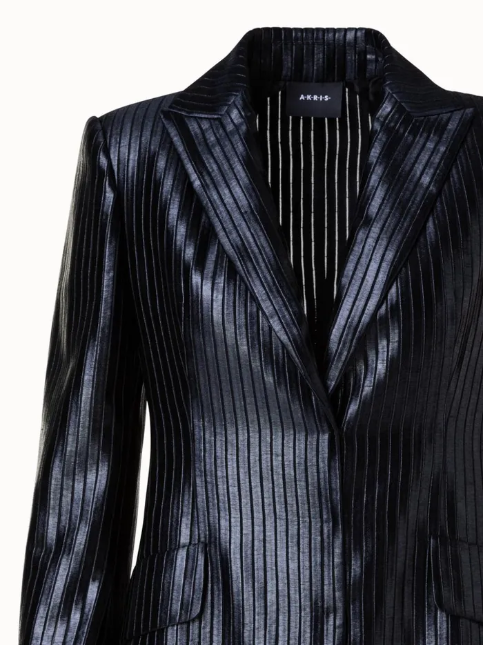Striped Techno Embroidery Blazer Black Women Akris Jackets
