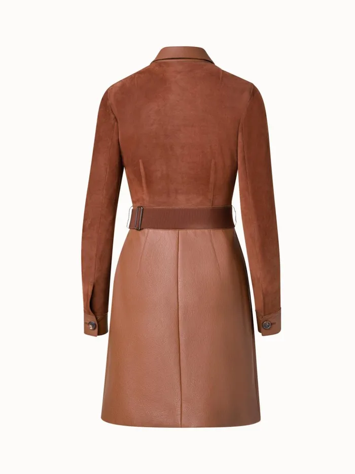 Suede And Leather Short Dress Vicuna Women Akris Dresses