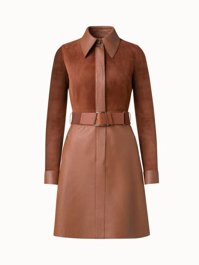 Suede And Leather Short Dress Vicuna Women Akris Dresses