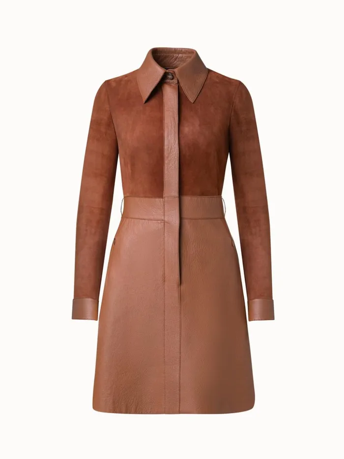 Suede And Leather Short Dress Vicuna Women Akris Dresses