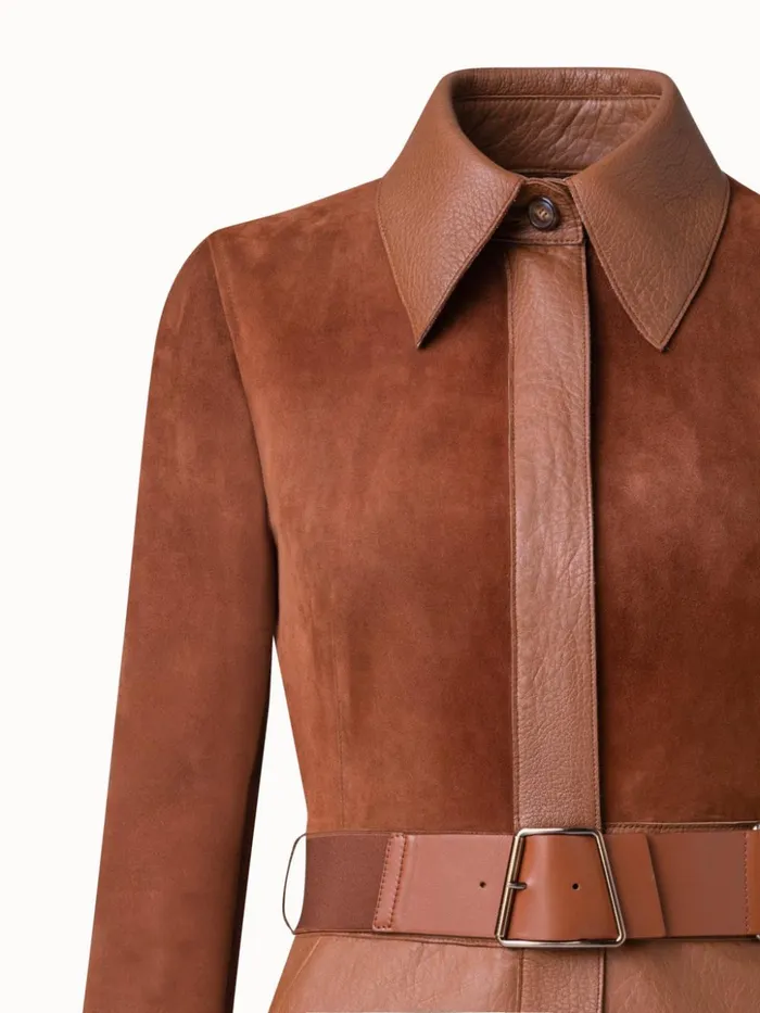 Suede And Leather Short Dress Vicuna Women Akris Dresses
