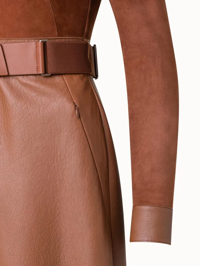 Suede And Leather Short Dress Vicuna Women Akris Dresses