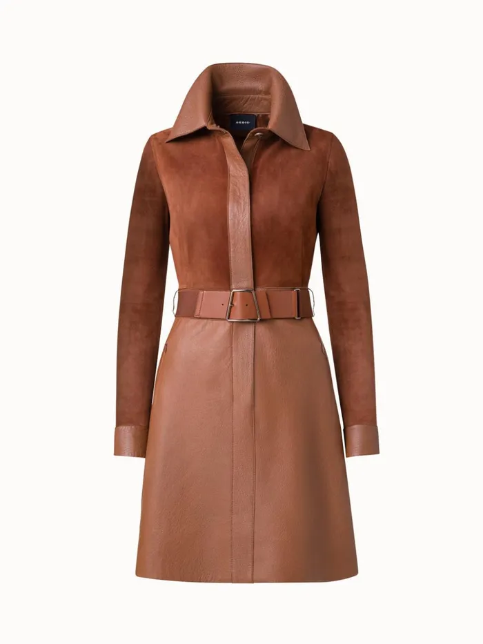 Suede And Leather Short Dress Vicuna Women Akris Dresses