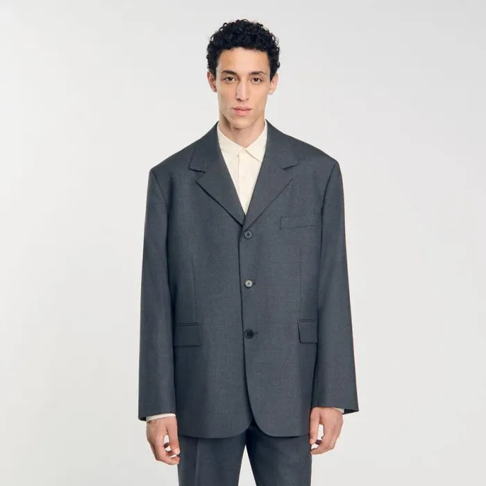 Suits and Blazers Men SANDRO Oversized Suit Jacket Grey