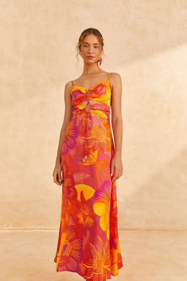 Summer Garden Ombre Lenzing Ecovero Viscose Midi Dress Women Farm Rio Midi Dresses