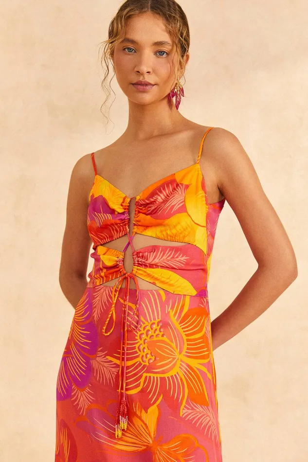 Summer Garden Ombre Lenzing Ecovero Viscose Midi Dress Women Farm Rio Midi Dresses
