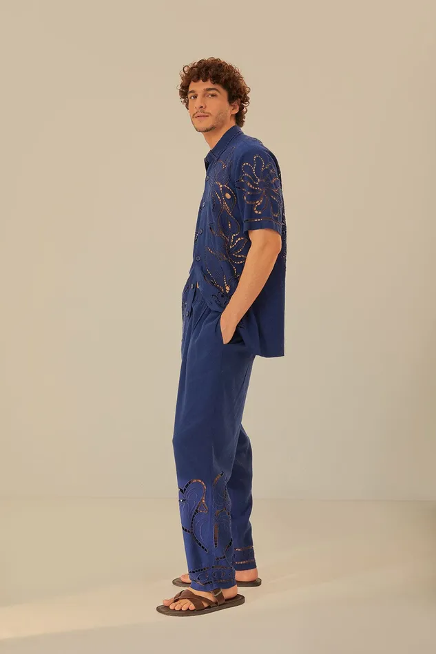 Surrealist Richelieu Embroidered Euroflax Premium Linen Pants Women Farm Rio Pants
