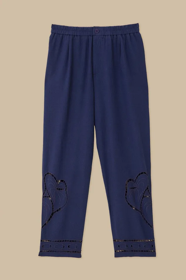 Surrealist Richelieu Embroidered Euroflax Premium Linen Pants Women Farm Rio Pants