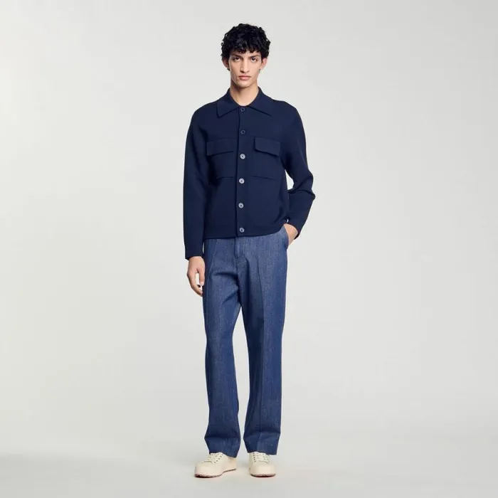 Sweaters and Cardigans Men SANDRO Knit Jacket Midnight Blue