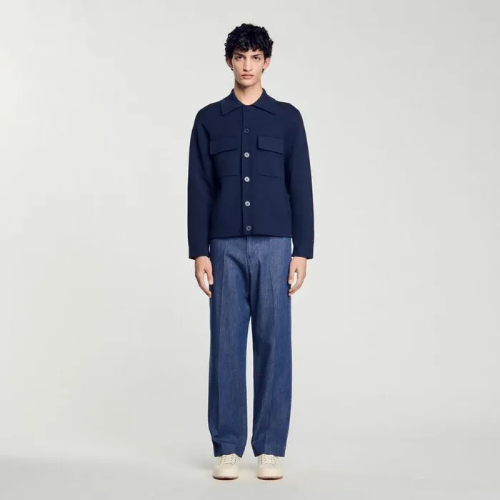 Sweaters and Cardigans Men SANDRO Knit Jacket Midnight Blue