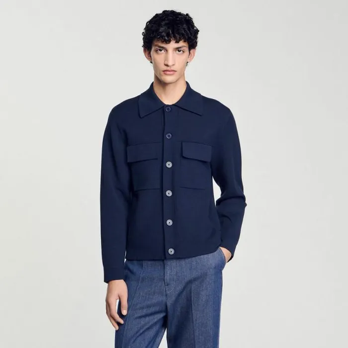 Sweaters and Cardigans Men SANDRO Knit Jacket Midnight Blue