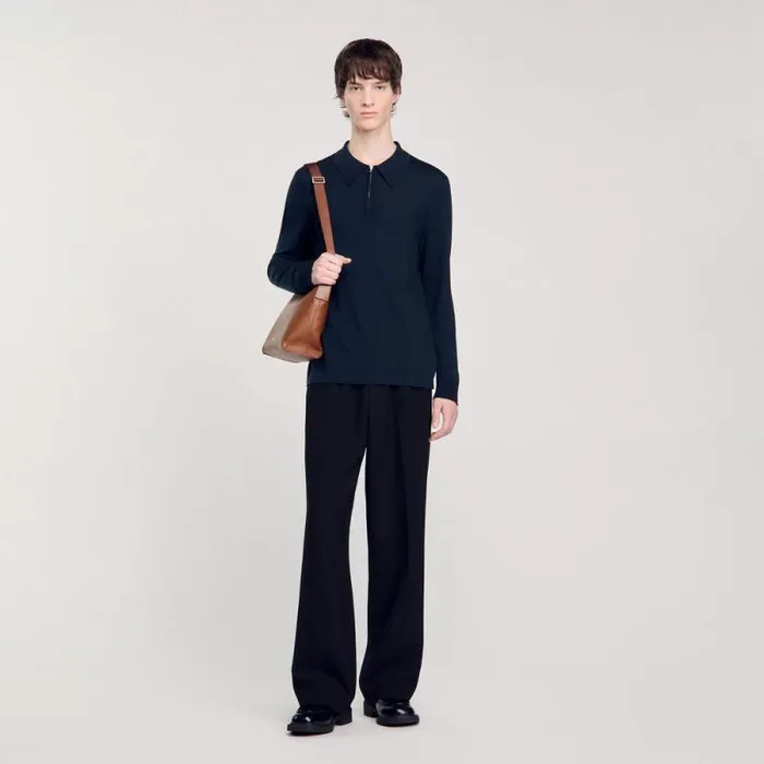 Sweaters and Cardigans Men SANDRO Knitted Polo Sweater Blue Prusse
