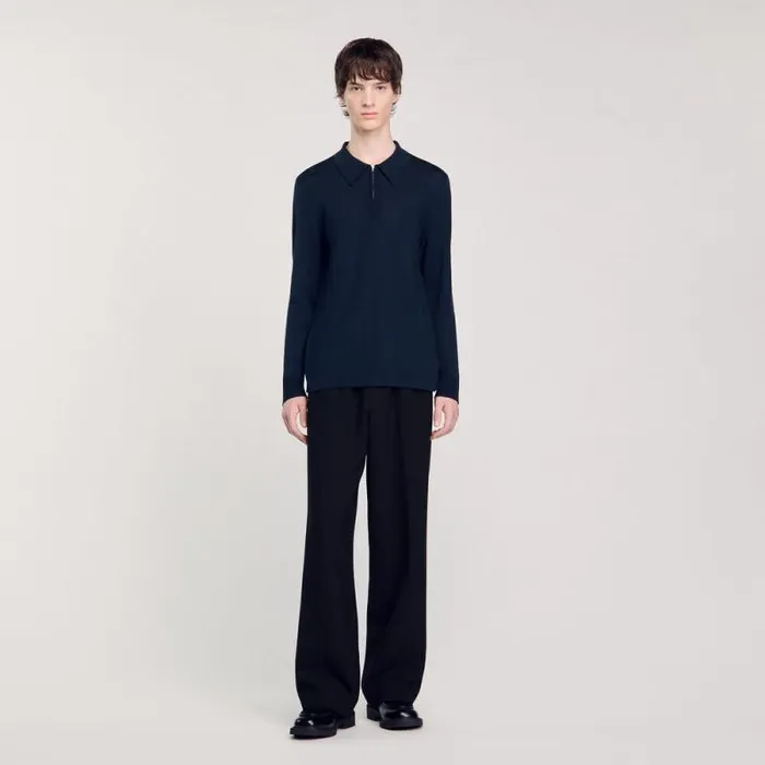 Sweaters and Cardigans Men SANDRO Knitted Polo Sweater Blue Prusse