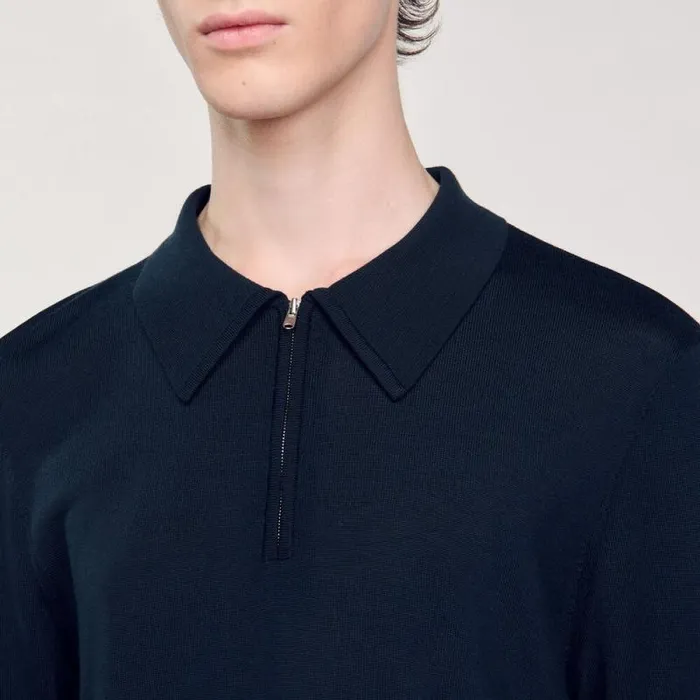 Sweaters and Cardigans Men SANDRO Knitted Polo Sweater Blue Prusse