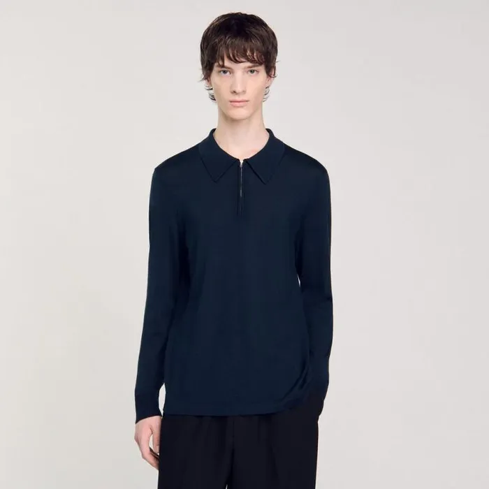 Sweaters and Cardigans Men SANDRO Knitted Polo Sweater Blue Prusse