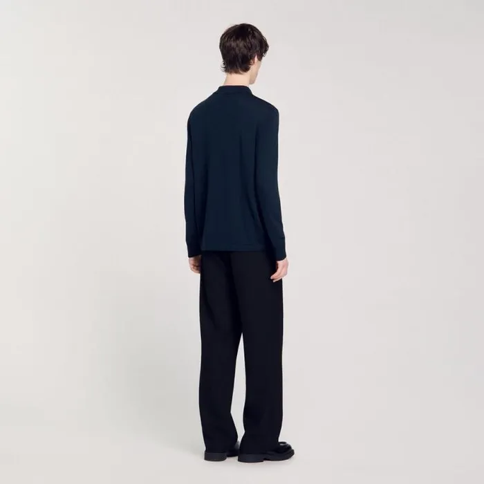 Sweaters and Cardigans Men SANDRO Knitted Polo Sweater Blue Prusse