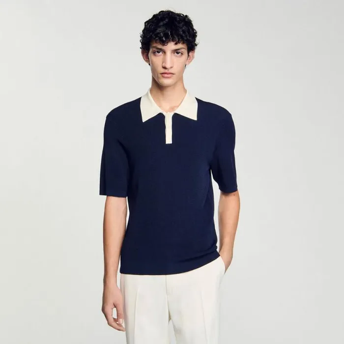 Sweaters and Cardigans Men SANDRO Twotone Polo Shirt Navy Blue