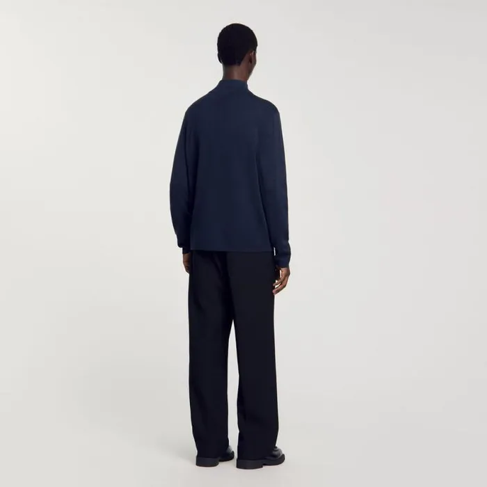 Sweaters and Cardigans Men SANDRO Wool Sweater With Zipped Collar Blue Prusse