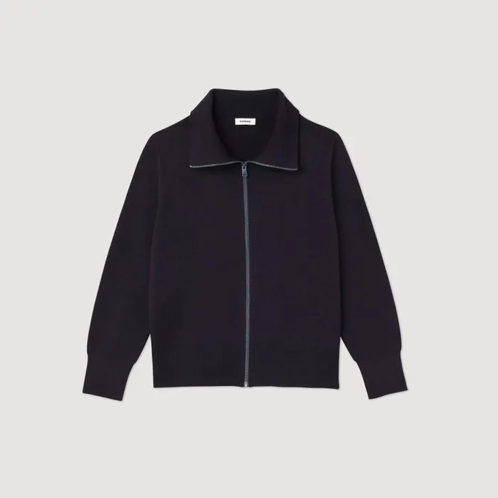 Sweaters and Cardigans Men SANDRO Zipup Wool Cardigan Navy Blue
