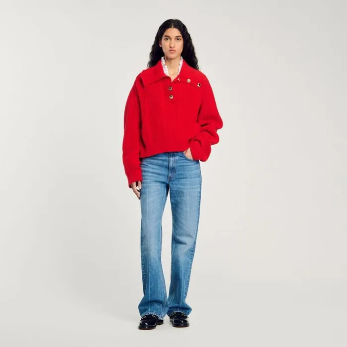 Sweaters and Cardigans Women SANDRO Buttoned Neck Sweater Red