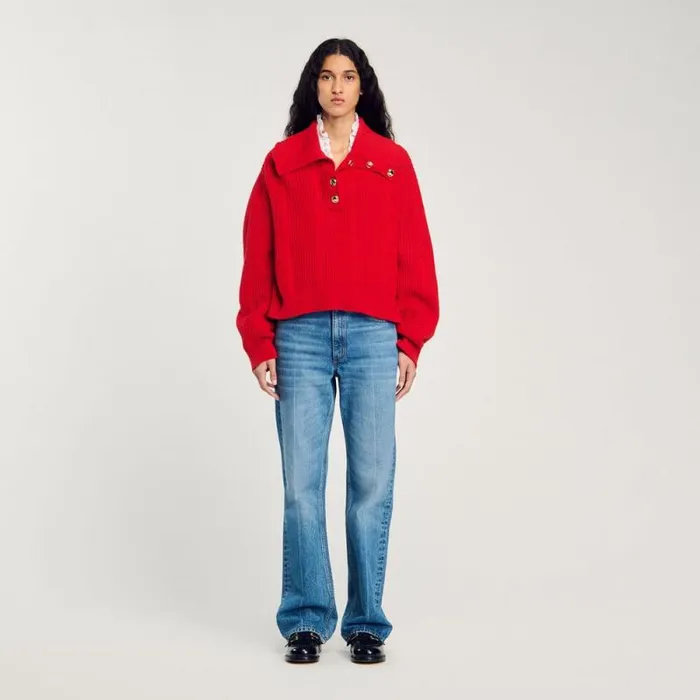 Sweaters and Cardigans Women SANDRO Buttoned Neck Sweater Red