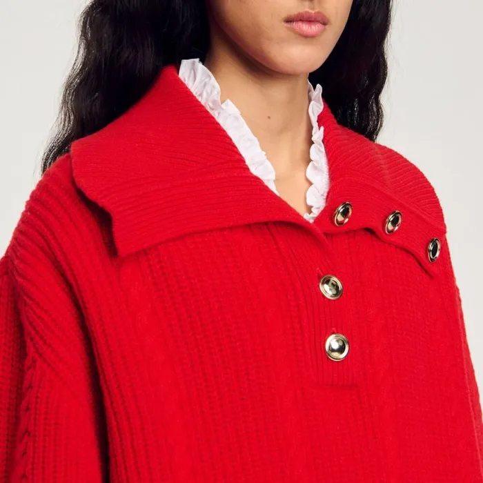 Sweaters and Cardigans Women SANDRO Buttoned Neck Sweater Red