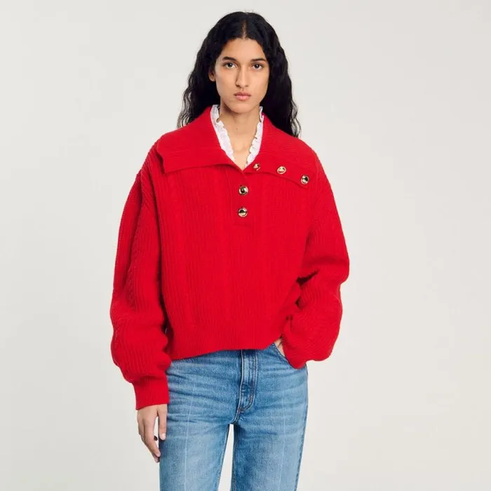 Sweaters and Cardigans Women SANDRO Buttoned Neck Sweater Red
