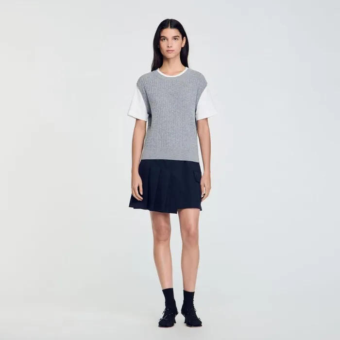 Sweaters and Cardigans Women SANDRO DualMaterial Knit Sweater Grey