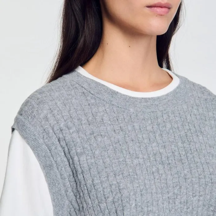 Sweaters and Cardigans Women SANDRO DualMaterial Knit Sweater Grey