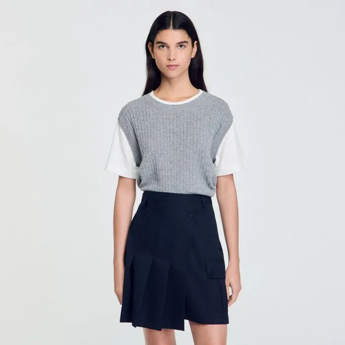 Sweaters and Cardigans Women SANDRO DualMaterial Knit Sweater Grey