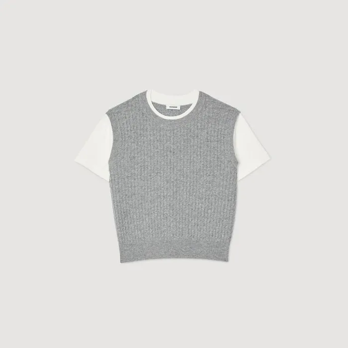 Sweaters and Cardigans Women SANDRO DualMaterial Knit Sweater Grey