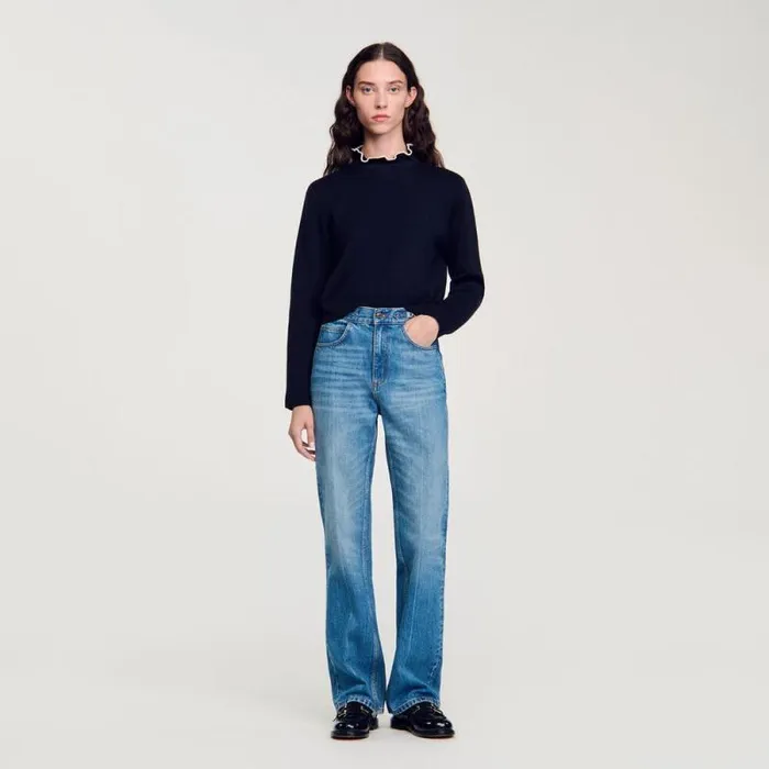 Sweaters and Cardigans Women SANDRO RuffledNeck Sweater Navy Blue