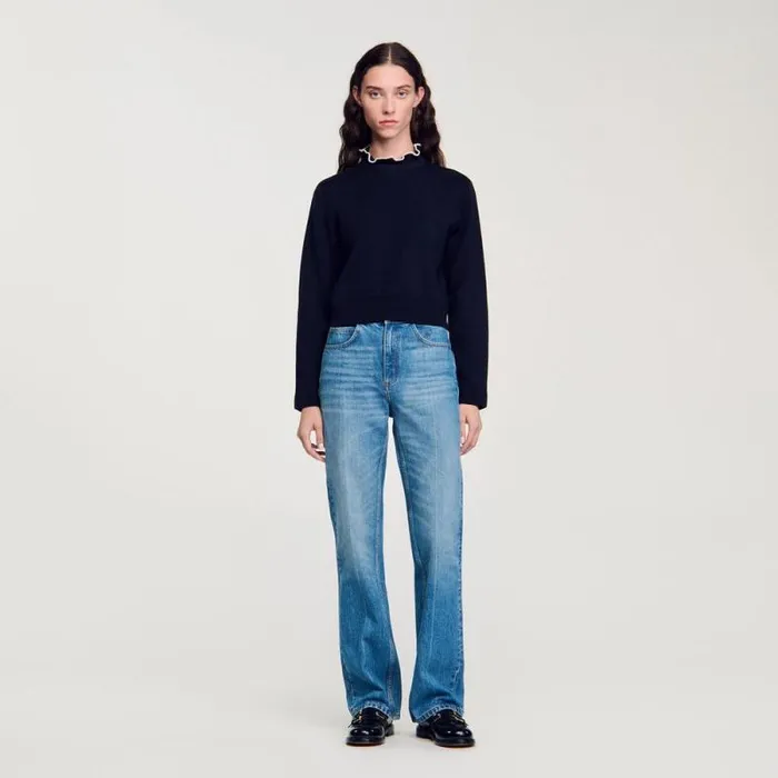 Sweaters and Cardigans Women SANDRO RuffledNeck Sweater Navy Blue