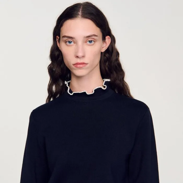 Sweaters and Cardigans Women SANDRO RuffledNeck Sweater Navy Blue
