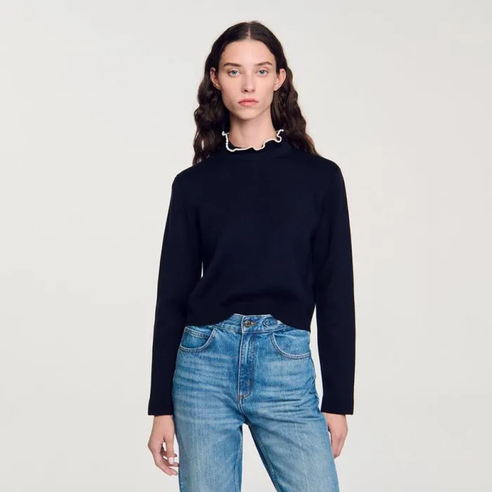 Sweaters and Cardigans Women SANDRO RuffledNeck Sweater Navy Blue