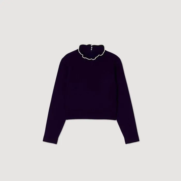Sweaters and Cardigans Women SANDRO RuffledNeck Sweater Navy Blue