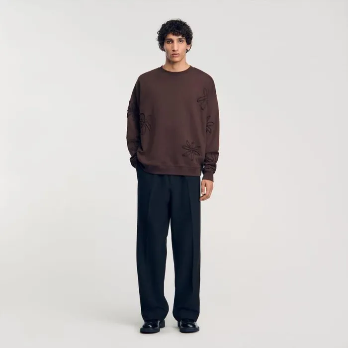 Sweatshirts and Hoodies Men SANDRO Oversized Floral Sweatshirt Chocolate