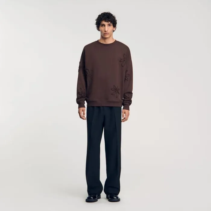 Sweatshirts and Hoodies Men SANDRO Oversized Floral Sweatshirt Chocolate