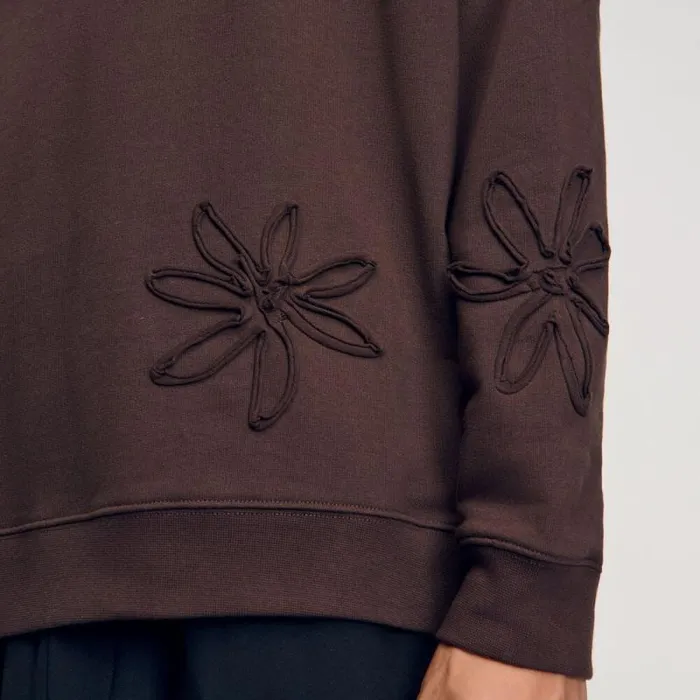 Sweatshirts and Hoodies Men SANDRO Oversized Floral Sweatshirt Chocolate