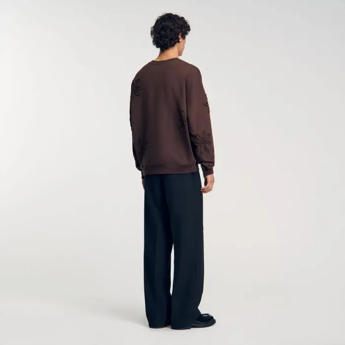 Sweatshirts and Hoodies Men SANDRO Oversized Floral Sweatshirt Chocolate