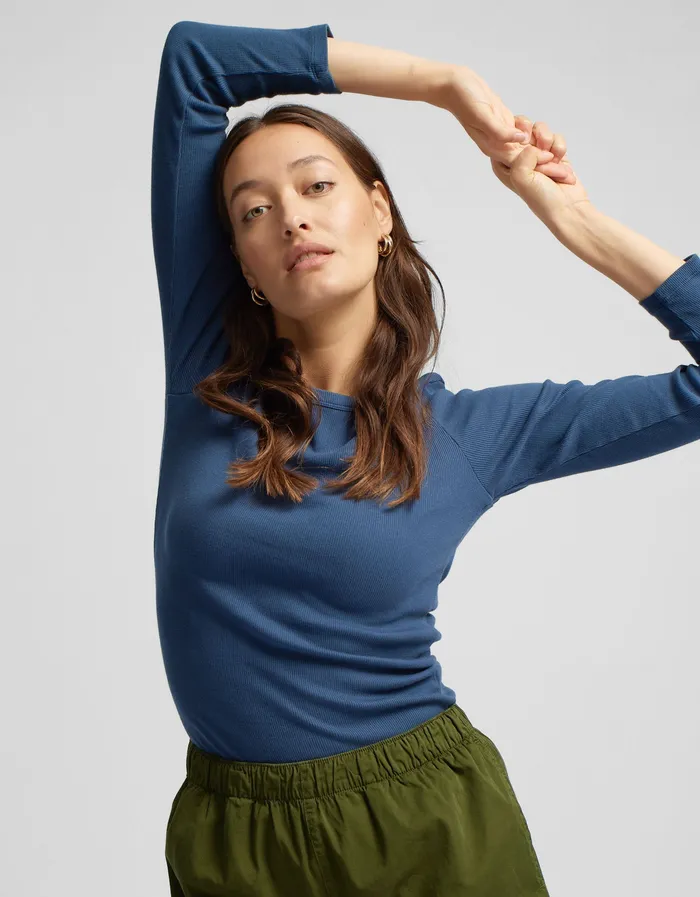 TShirts Colorfulstandard Women Women Organic Rib LS TShirt 8211 Seaside Blue